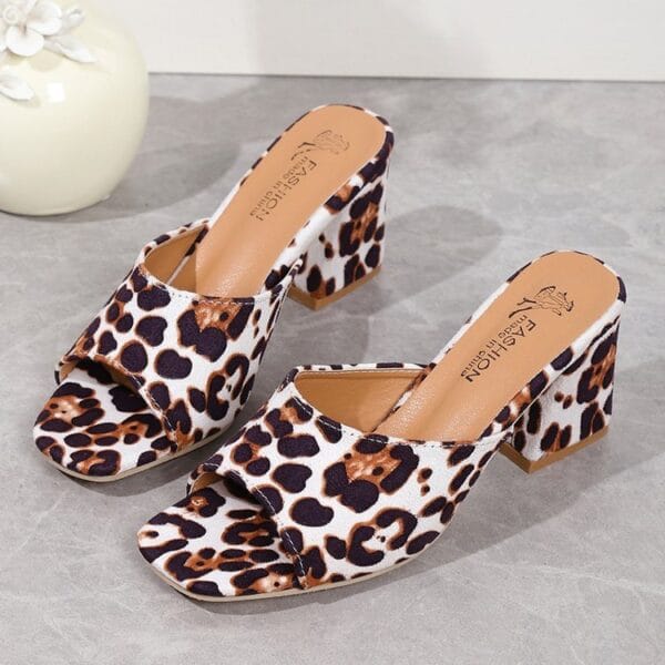 Leopard Print Square Toe Summer Sandals - รูปภาพ 5