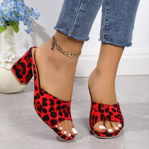 Leopard Print Square Toe Summer Sandals - รูปภาพ 7