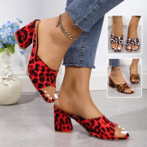 Leopard Print Square Toe Summer Sandals