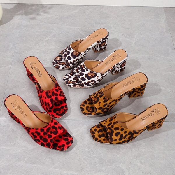 Leopard Print Square Toe Summer Sandals - รูปภาพ 9