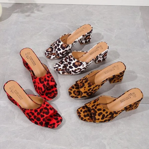 Leopard Print Square Toe Summer Sandals - Billede 9