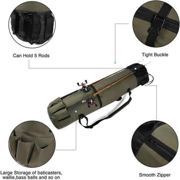 Cylinder Outdoor Fishing Bag Multifunctional Fishing Rod Bag Sea Rod Fishing Gear Storage Bag - Beeld 3