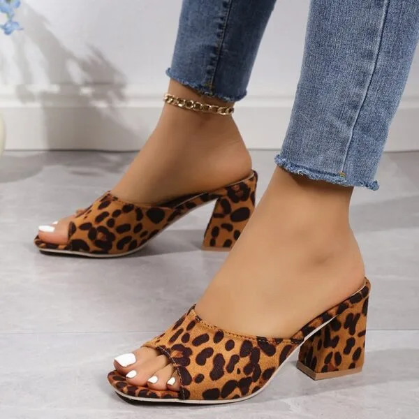 Leopard Print Square Toe Summer Sandals - Billede 8