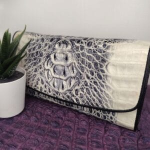 Authentic Crocodile Leather Wallet – Handcrafted Elegance in Soft Grey & White