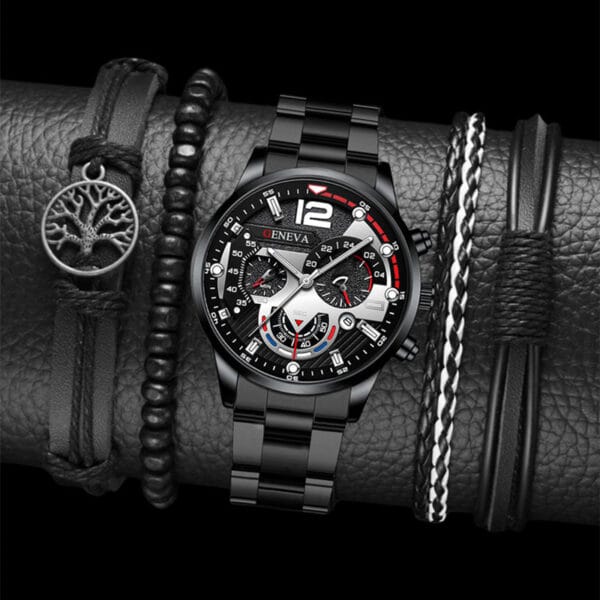 “Executive Edge” | Men’s Steel Quartz Watch + Bracelet Set - Beeld 5