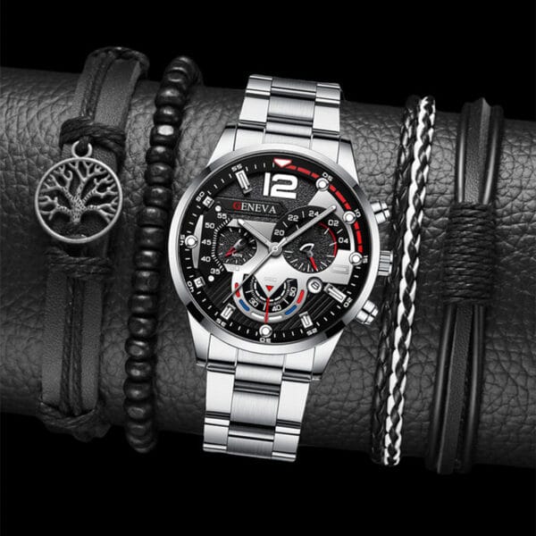“Executive Edge” | Men’s Steel Quartz Watch + Bracelet Set - Beeld 8